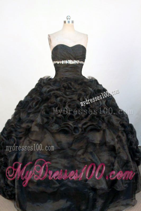 Latest Styles Black Rolling Flowers Quince Dresses with Silvery Beading